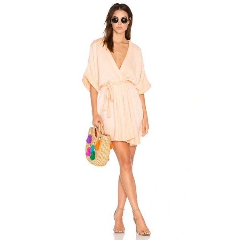 Free People Ripple Mini Dress Gauze V-Neck Kimono Sleeve Boho Euro Summer Sz 10